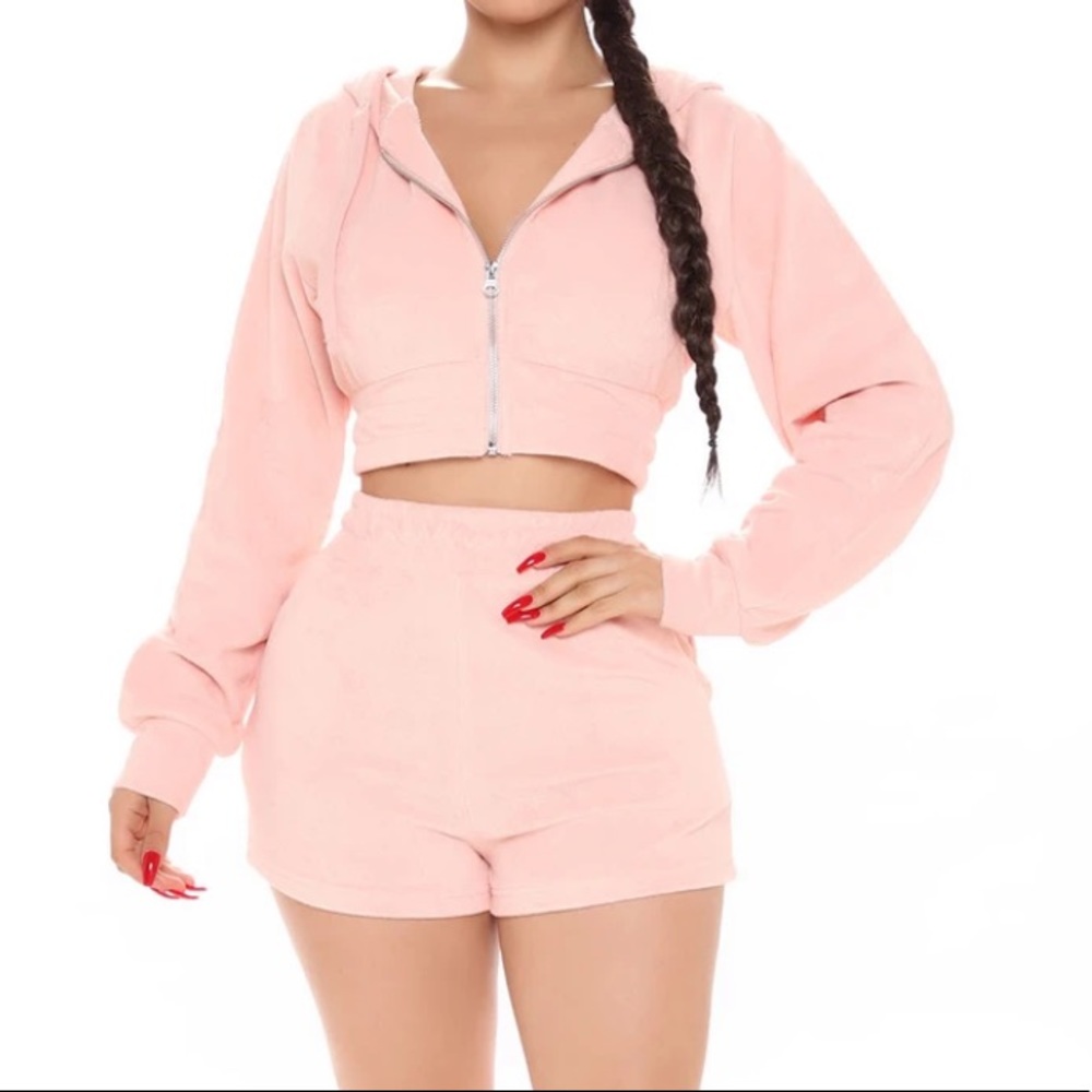 Fashion Nova terry cloth pink set- barely worn